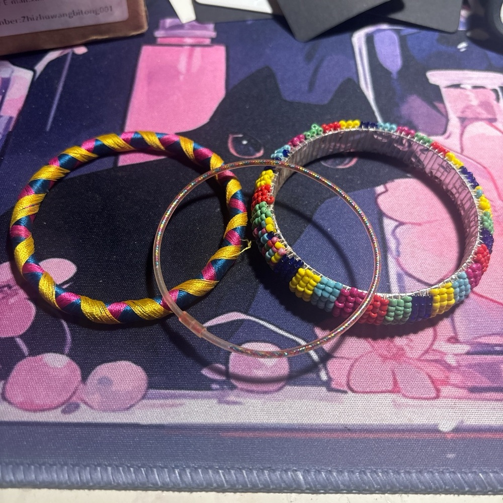 Colorful Beaded and Wrapped Bangles Set
